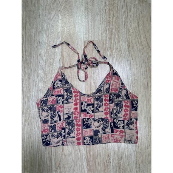Free People Halter Tank Top M Floral‎ Patchwork Pink Blue Y2K Boho Beachy - Picture 1 of 7
